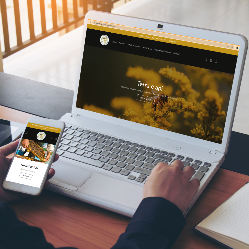 prenotazioni prodotti o servizi Terra e api con computer o smartphone